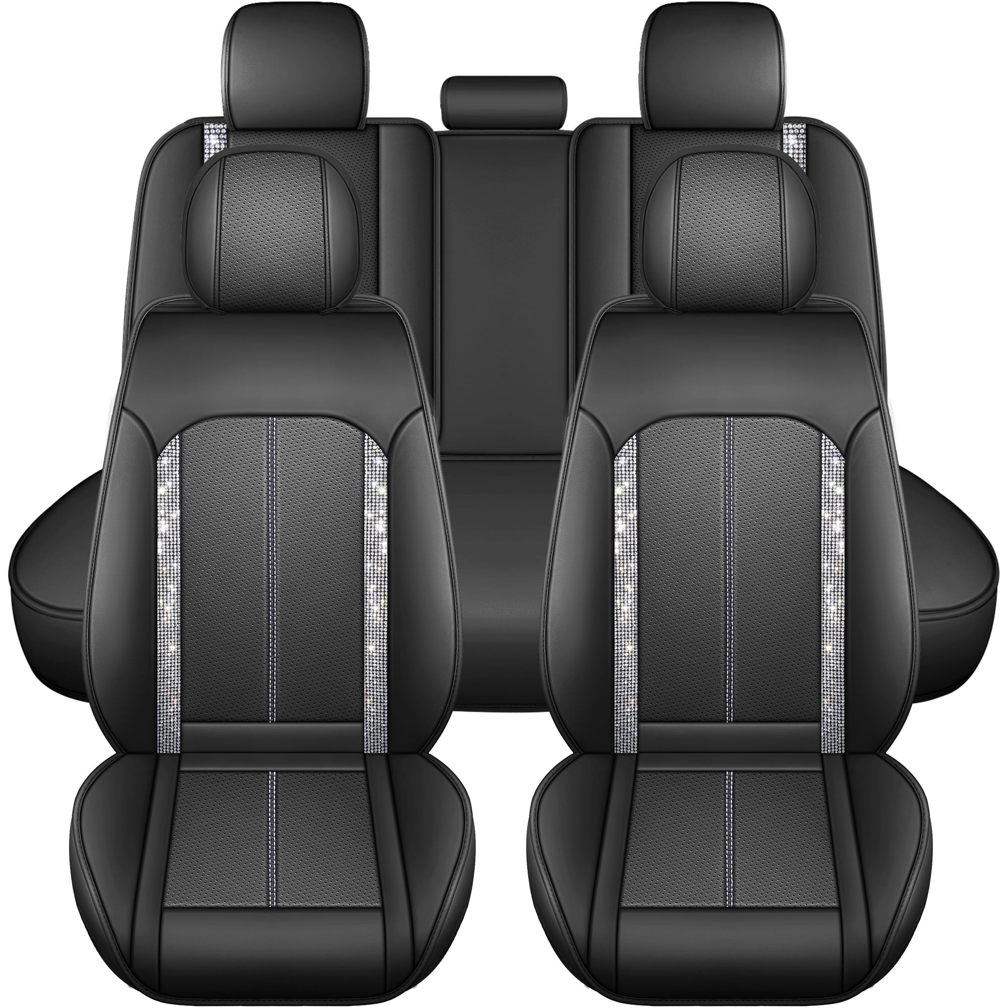 Premium Full Car Seat Covers for 5 Seats with Black Crystal Accents, High-Value Luxury Auto Interior Refresh Kit, Universal Fit for Cars SUVs Trucks