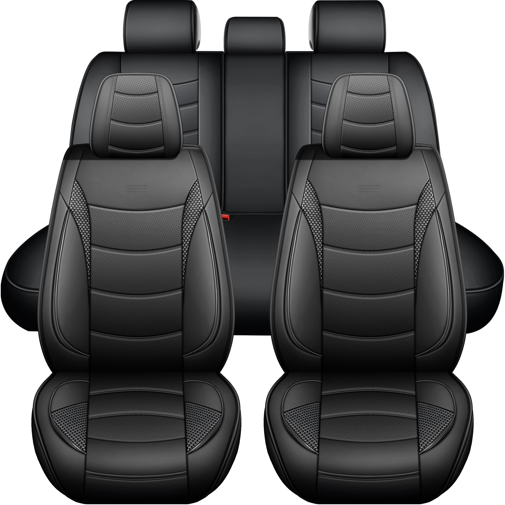 Premium Full Set Car Seat Covers for 5 Seats, Sport Black Luxury Design, High-End All-Season Auto Interior Upgrade Kit for Cars SUVs Trucks