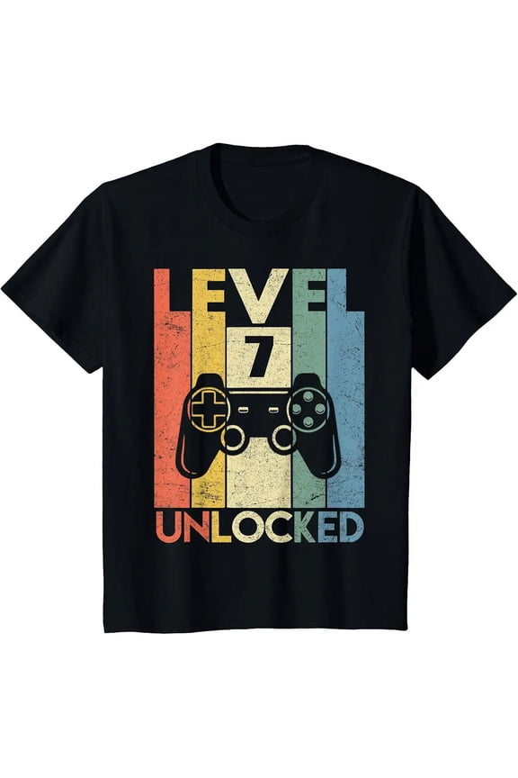 Premium Funny Level 7 Unlocked Funny Video Gamer 7th Birthday Gift Unisex T-Shirt, S - 5XL
