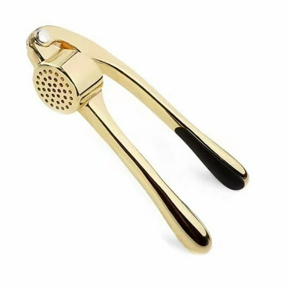 Premium Garlic Press with Soft, Easy to Squeeze Handle - Includes Silicone Garlic Peeler & Cleaning Brush - Garlic Mincer Tool - Sturdy Easy to Clean Garlic Crusher (Gold)