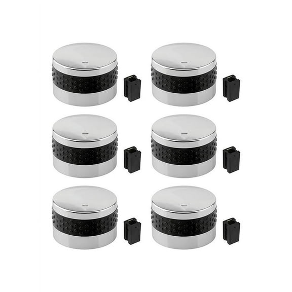 Premium Gas Grill Control Knobs Replacement 6 Pack - Universal Fit for BBQ Grills with D-Shaped Valve Stem, Chrome Plated Plastic with Nonslip Silicone Ring, No Tools Required