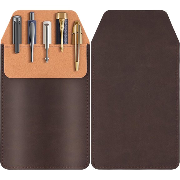 Premium Genuine Leather Pocket Protector Durable Pen Holder for Lab Coats, Office Shirts & Work Pants, Stylish Pen Pouch for Professionals(Coffee & Orange)