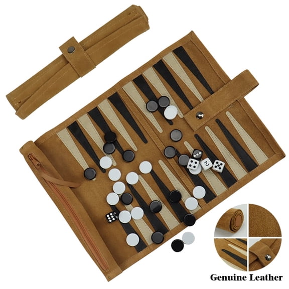 DGZEOLOO Roll-Up Backgammon Gaming Set - Genuine Leather, Portable  Board Game for Travel, Family Gathering, Lift Entertainment, Outdoor Leisure, 1 Pack, 10.24 x 13.39 x 0.5 Inches