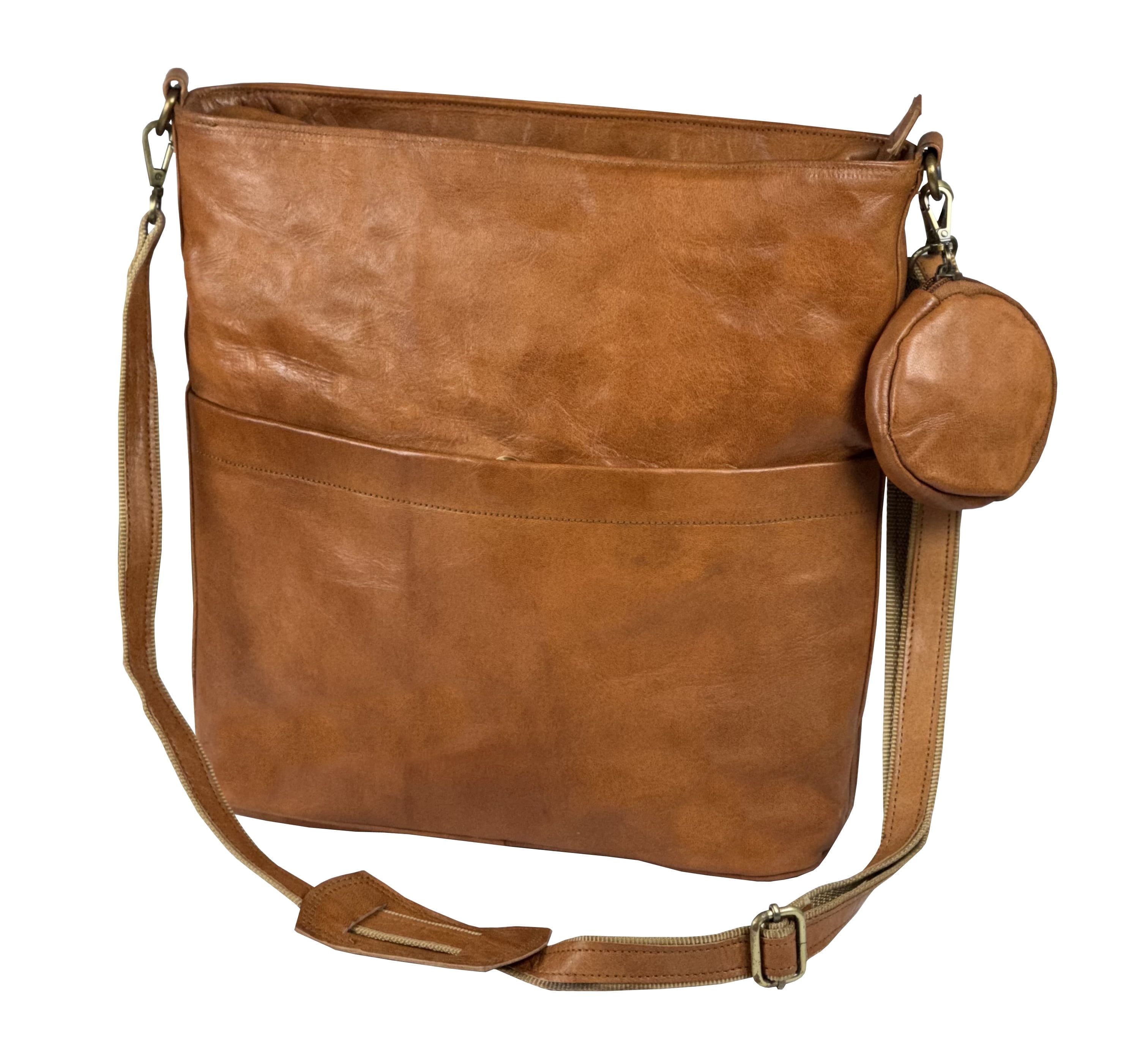 AGWANI HANDICRAFT Genuine Leather Tote Crossbody Bag for Women with Coin Pouch, Handmade Shoulder Handbag, Stylish Vintage Purse for Daily Travel Use Tote beg 14.5 x 13.5