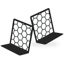 Premium Geometric Black Honeycomb Bookends for Shelves, Metal Book Ends for Office, L-Shaped Book Stopper, Rustproof Bookends Decorative Unique for Home, 6.25 (L) x 6 (W) inches, 1 Pair - Geomod