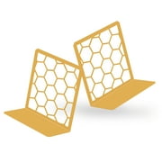 Premium Geometric Gold Honeycomb Bookends for Shelves, Metal Book Ends for Office, L-Shaped Book Stopper, Rustproof Bookends Decorative Unique for Home, 6.25 (L) x 6 (W) inches, 1 Pair - Geomod