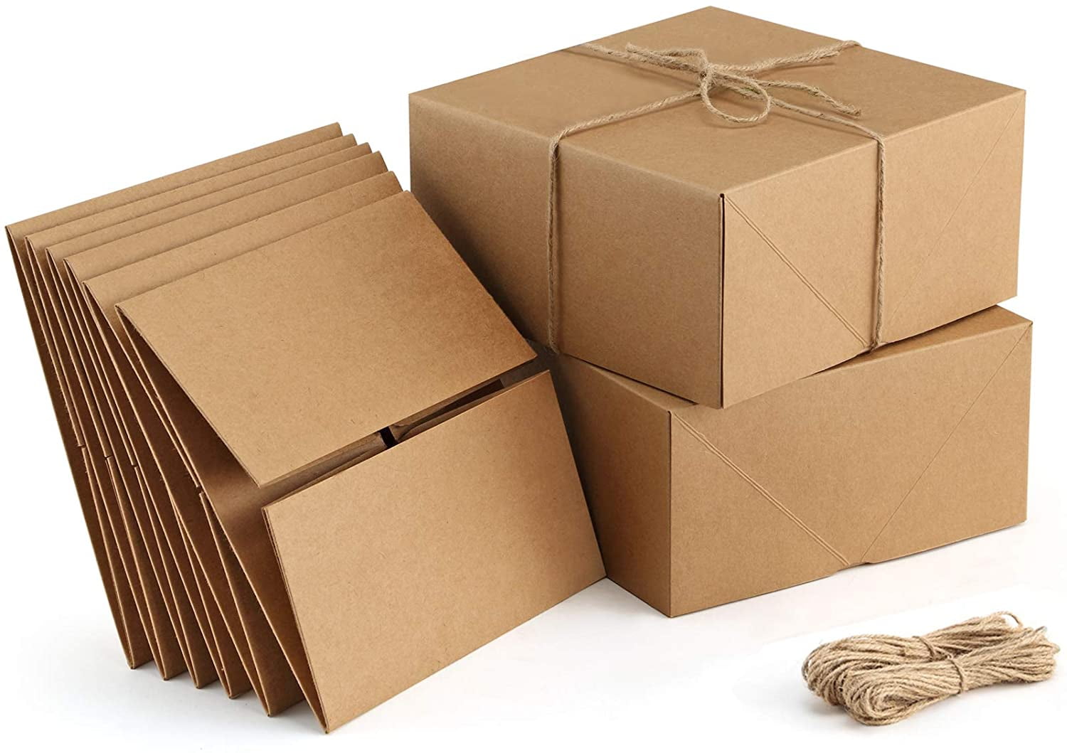 Premium Gift Boxes 10 Pack 8 x 8 x 4 Brown Paper Gift Boxes with 20 ...