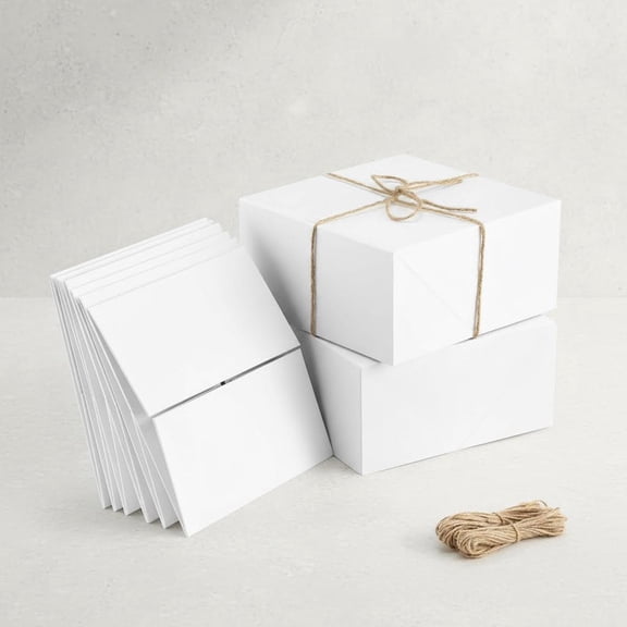 Premium Gift Boxes 10 Pack White Paper Gift Boxes with Hemp Rope for Gifts, Bridesmaid Proposal Boxes, Easy Assemble Boxes