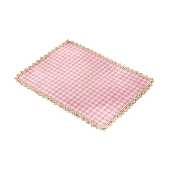 Premium Gingham Check Polyester Placemat, 15.7x11.8" Jacquard Woven Cloth Stain Release Fabric for Dining Table, Machine Wash(Pink)