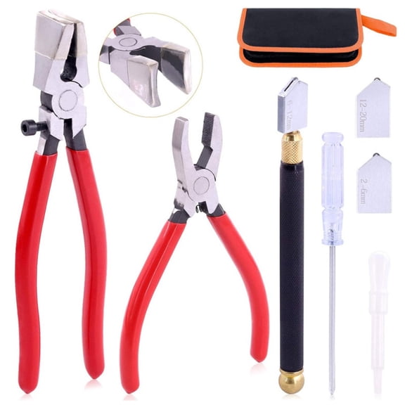 Premium Glass Running Breaking Pliers and Class Cutter Kit, Heavy Duty Glass Cutting Tool with Rubber Tip, Work Great for Stained Glass, Mosaics, Fusing, Breaking