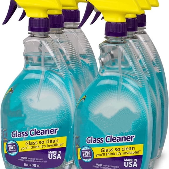 Premium Glass and Window Cleaner for Auto and Home Cleans Glass, Windows, Mirrors, and More, Streak-Free, Ammonia-Free, Tint-Safe, 32 Fl Oz (Pack of 6)