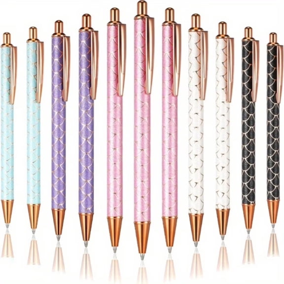 Premium Glitter Ballpoint Pens 11-Piece Set, Teardrop Design Metal Barrel with 1.0mm Black Ink, Elegant Writing Instruments