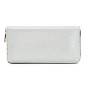 Premium Glitter Bling Smooth Vegan Leather Continental Zip Around Wallet