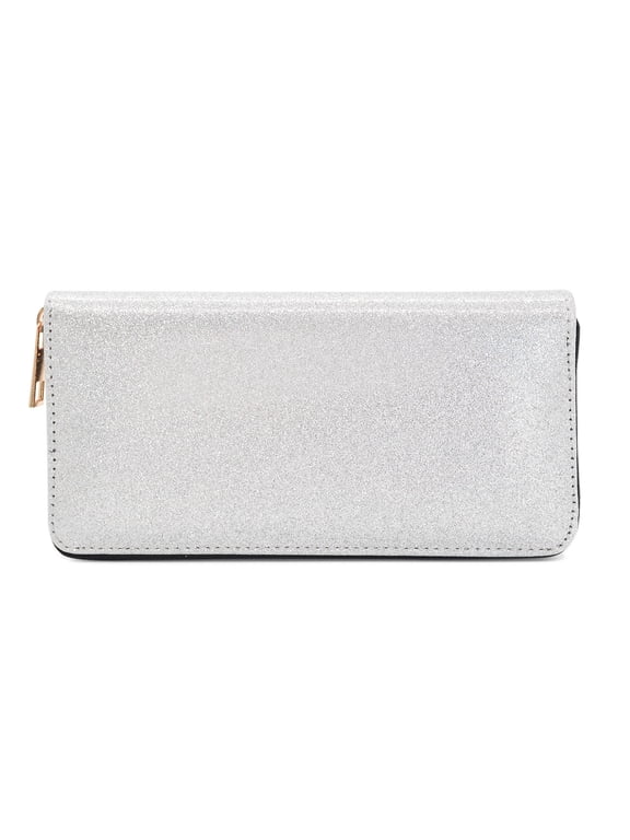Premium Glitter Bling Smooth Vegan Leather Continental Zip Around Wallet