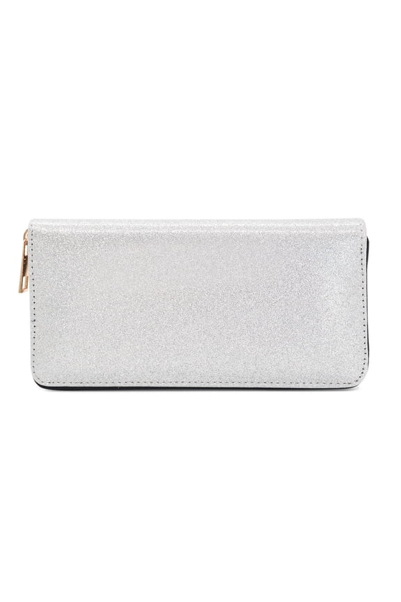 Premium Glitter Bling Smooth Vegan Leather Continental Zip Around Wallet