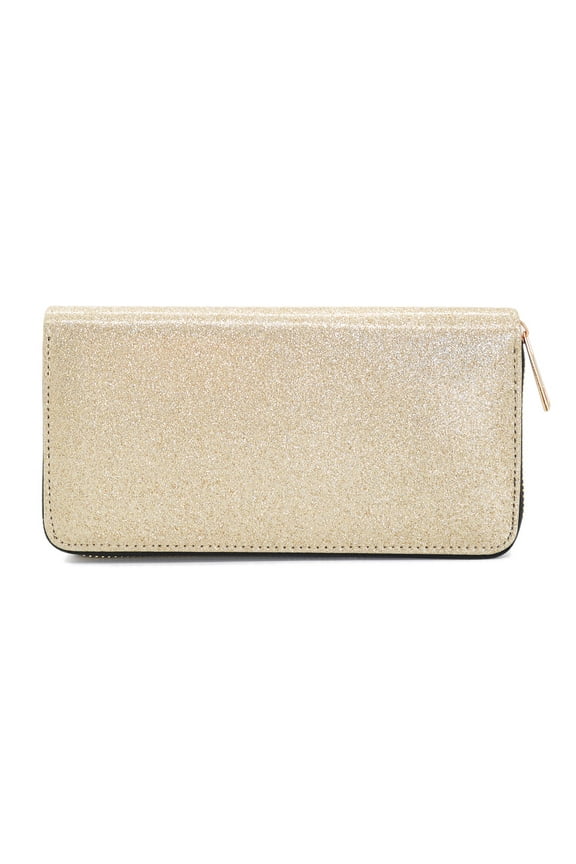 Premium Glitter Bling Smooth Vegan Leather Continental Zip Around Wallet