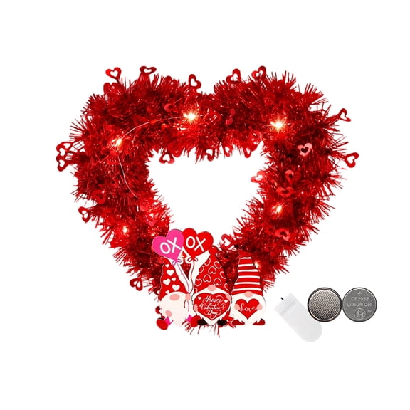 Premium Glitter Red Heart Wreath with Light- 12.99 Inch Layer Valentine's Love Garland For Valentine's Day,Wedding Anniversary Front Door Window Wall Mantel Birthday Party Decor