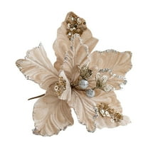 Premium Gold Champagne Velvet Glitter Poinsettia Artificial Christmas Flowers for Xmas Tree Decorations, Sparkling Fabric Art Festive Ornaments