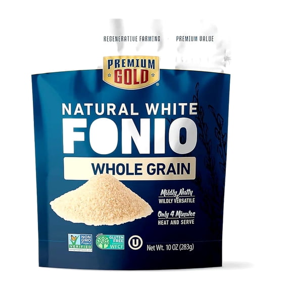 Premium Gold Natural Whole Grain White Fonio | 10 oz, Fat Free, Non-Gmo, Gluten Free and Kosher Certified