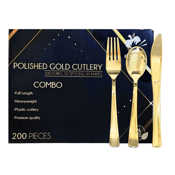 Premium Gold Plastic Silverware Set, 150-Piece Heavy-Duty Disposable Flatware – BPA Free Forks, Knives & Spoons for Wedding & Events