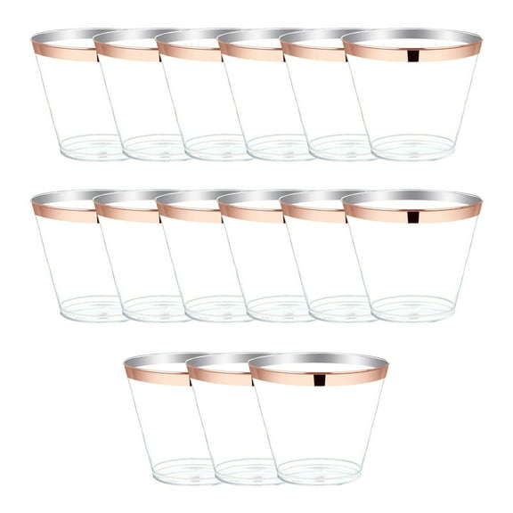 Gold Rim Clear Cups, Reusable Drinking Cup Set, Disposable Cups for Wedding and Birthday Parties, Cups, and Fruit Cups, 25Pcs