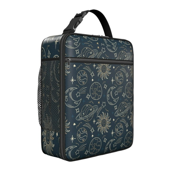 Premium Gothic Constellation Lunch Box Set - Starry Night Pattern with Gold Accents, Insulated Reusable Leakproof Cooler Bag with Strap & Pockets