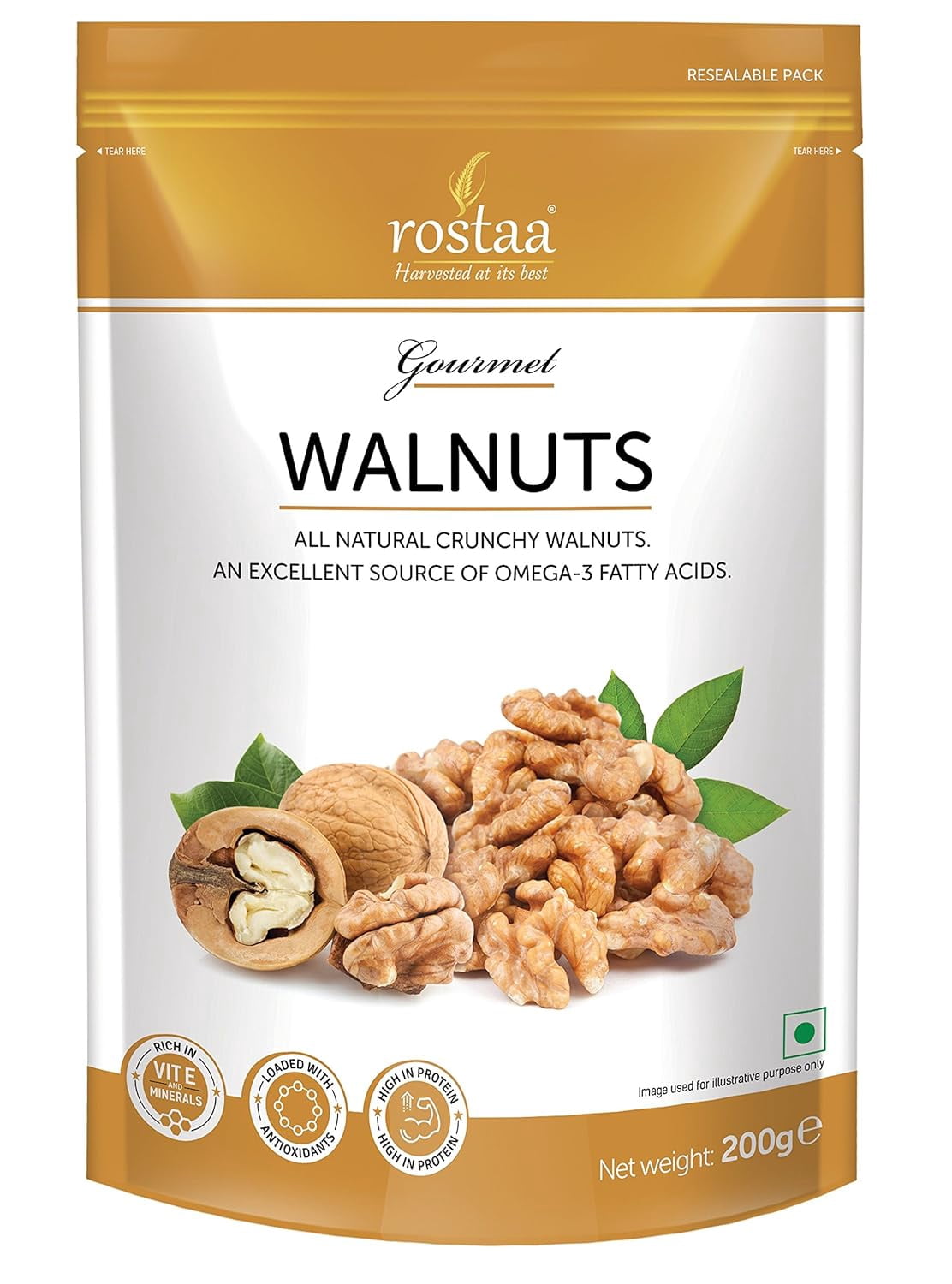 Premium Gourmet Walnut By Rostaa 400gm, (200gm * Pack Of 2) Rich In