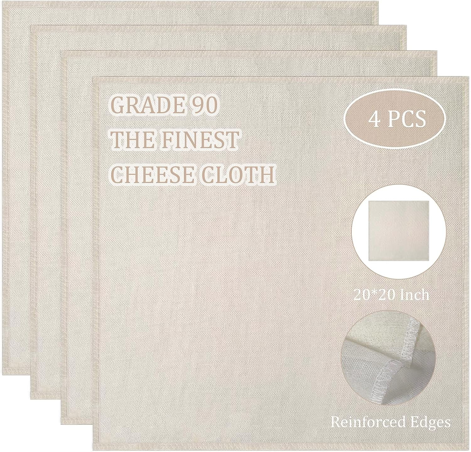 Premium Grade 90 Cheesecloth 20x20 Inch Hemmed Cheese Cloths for