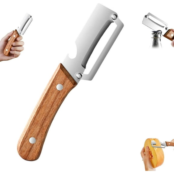 Premium Grade Fruit And Vegetable Peeler, 2 in 1 Multi-Functional Vegetable Peeler For Kitchen With Wooden Handle And Bottle Opener, Sharp Stainless Steel Veggie For Fruit, Carrot & Potato