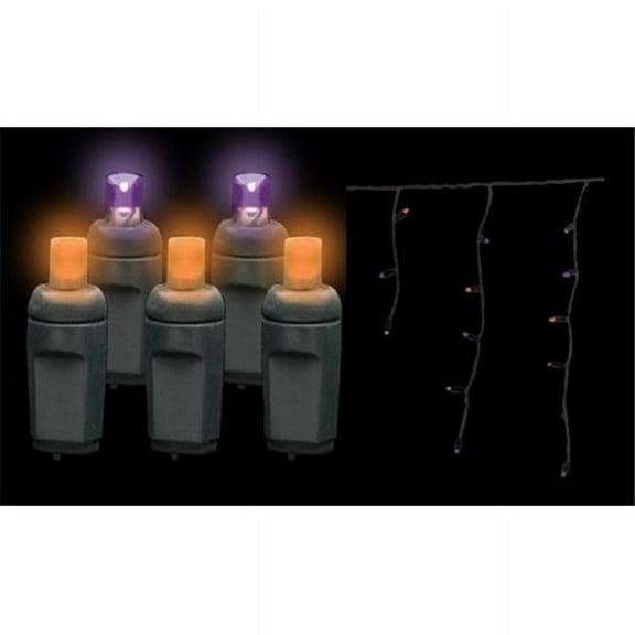 Premium Grade LED Icicle Lights 105 Purple/Orange Frost Holiday Lights String with Black Wire