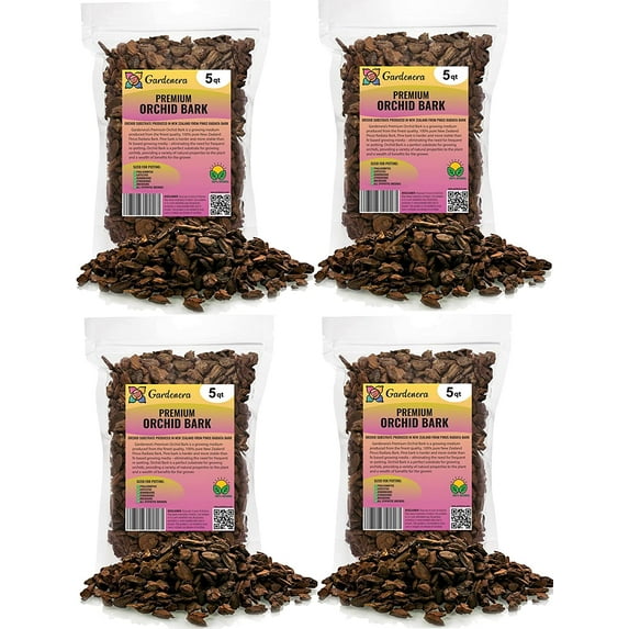 Premium Grade New Zealand Pinus Radiata Bark by Gardenera - 20 Quart - Organic Hand Mixed New Zealand Pine Bark for Orchids - Medium Chips 9-12mm - 4 Bags of 5 Quart