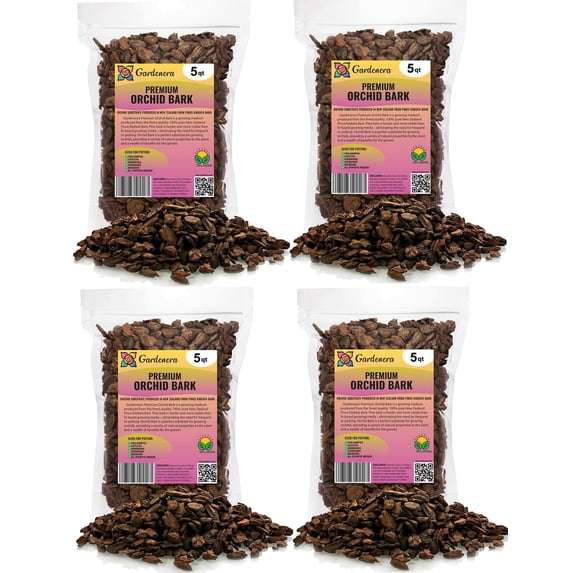 Premium Grade New Zealand Pinus Radiata Bark by Gardenera Labs - 20 Quart - Organic Hand Mixed New Zealand Pine Bark for Orchids - Medium Chips 9-12mm - 4 Bags of 5 Quart