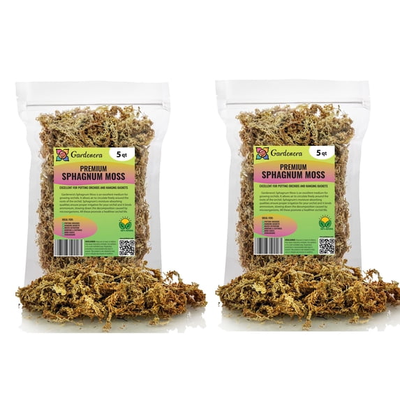 Premium Grade Sphagnum Moss by Gardenera Labs - 10 Quart - Organic Hand Mixed New Zealand Long Fibered Sphagnum Moss Orchid - 2 Bags of 5 Quart