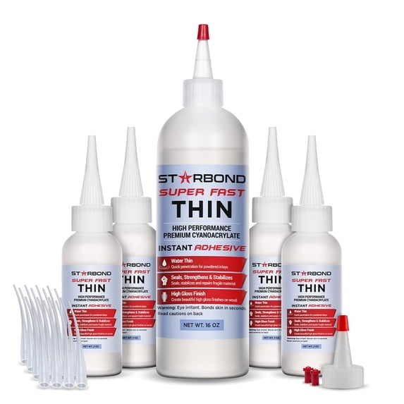 Premium Grade Cyanoacrylate (CA) Super Glue by Starbond - 16 oz. Complete Refill KIT (453g) - Super Fast Thin Adhesive, Precise Application for Woodturning, CA Finish, Woodworking, Hobby Models, Inla