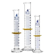 Premium Graduated Cylinder Set - 50mL, 100mL & 250mL - ASTM, Class A - Protective Collars, Hexagonal Base - Blue Graduations - Borosilicate 3.3 Glass - Eisco Labs