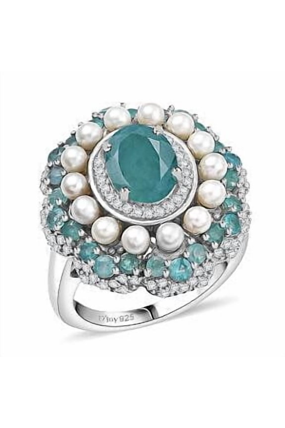 Premium Grandidierite and Multi Gemstone 3.80 ctw Art Deco Ring in Rhodium Over Sterling Silver Size 6 Christmas Gifts