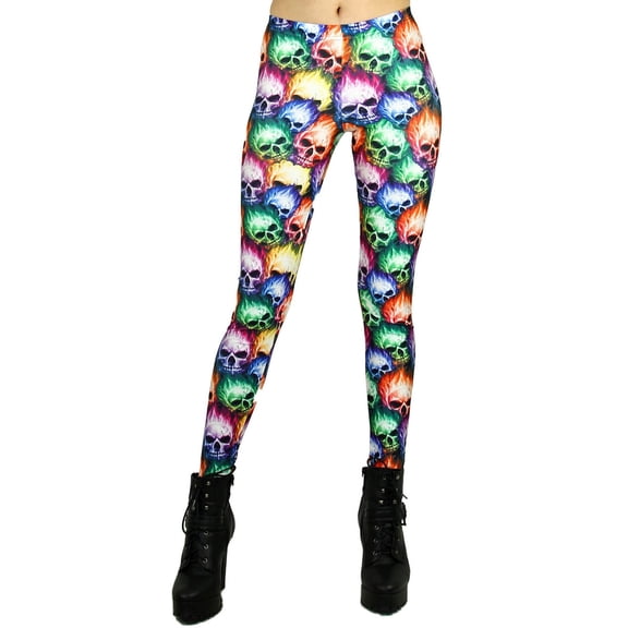 Premium Graphic Colorful Rage Skull Leggings Multi Color Bold M