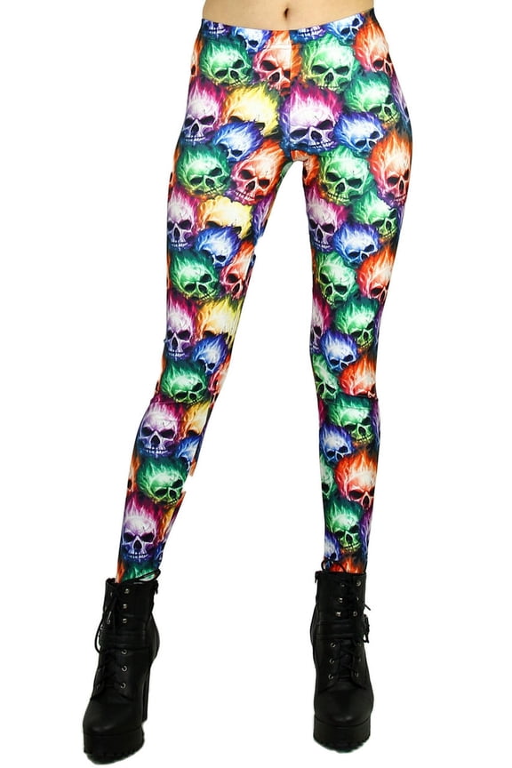 Premium Graphic Colorful Rage Skull Leggings Multi Color Bold S