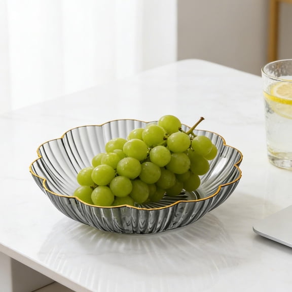 Premium Gray Plastic Crystal Fruit Bowl Candy Dish - 7.87" Hammered Serving Tray for Coffee Table Snack Plates