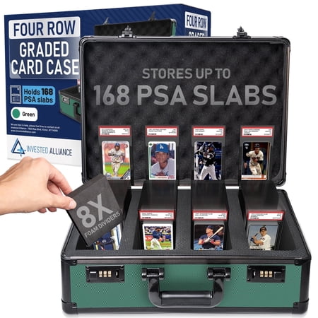 Premium 4 Row PSA Slab Case For Graded Cards | 168 Graded Card Case Storage Box For PSA, BGS, SGC & More. Sports, Baseball, Football, Trading, TCG Collector Slab Storage Box Top Loader Holder.