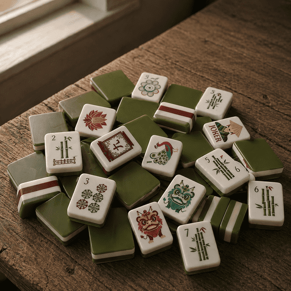 Premium Green Aesthetic Mahjong Set Tiles, Modern Design, Game Night Essential, Beginner-Friendly & Fun For All,Perfect Gift For Friends & Family,Summer Vibe& Summer Enjoy
