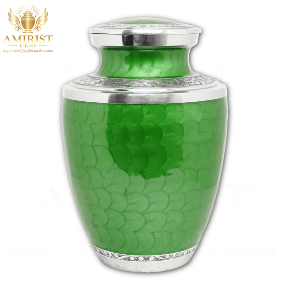Premium Green Crackle Finish Brass Cremation Urn for Adult Ashes with Secure Screw Lid