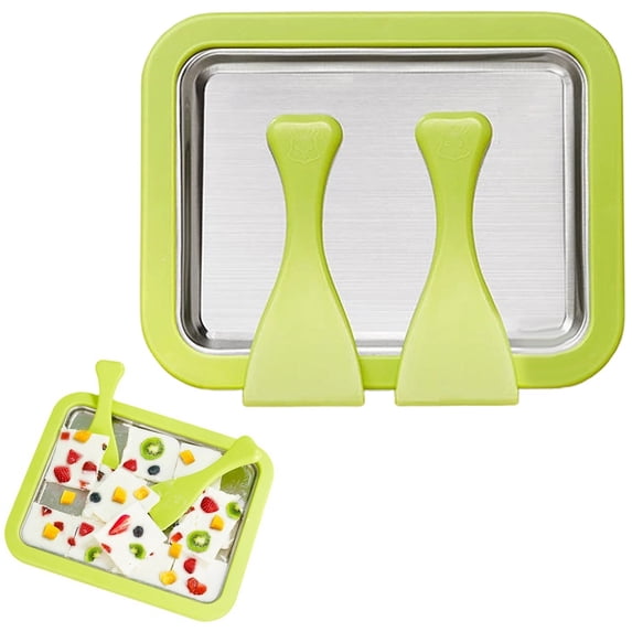 Premium Green DIY Ice Cream Roll Maker with 2 Spatulas – Food Grade Stainless Steel Frozen Dessert Plate – Perfect Gift for Kids & Dessert Lovers