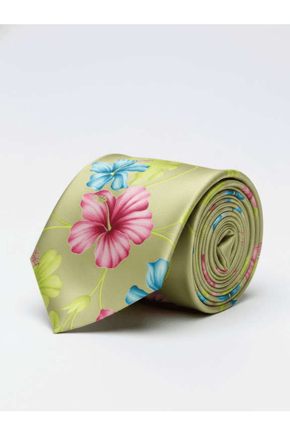 Premium Green Floral Printed Silk Tie for Men Designer Statement Necktie