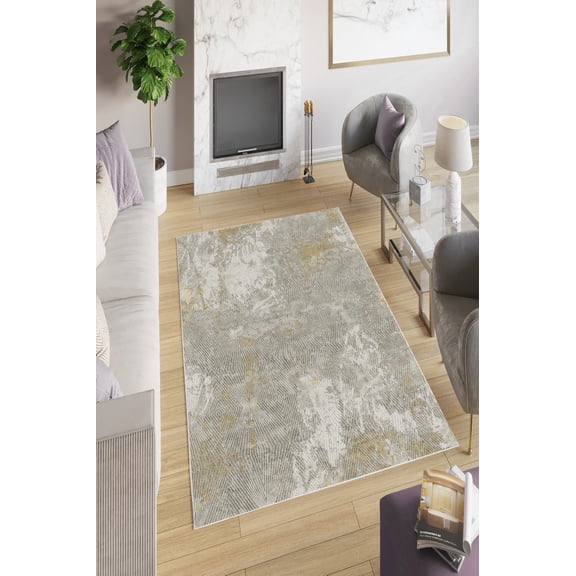 Premium Grey Area Rug (5.2 x 7.5 Feet), 100% Polyester, 650 g/m | Antibacterial, Digital Print, Eco-Friendly | Non-Slip PVC Dot Underside, Machine Washable |