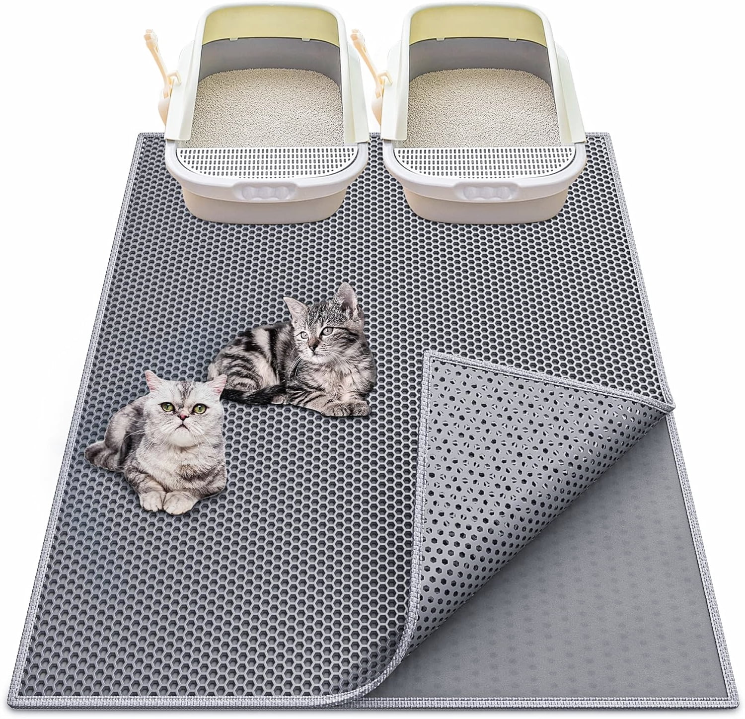 Premium Grey Cat Litter Box Mat 36"x30" Easy-Clean Waterproof Trapping Pad
