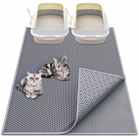 Premium Grey Cat Litter Box Mat 36"x30" Easy-Clean Waterproof Trapping Pad