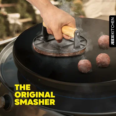 Premium Grill Press with Wooden Handle - The Ultimate Burger, Bacon and Meat Crusher for Grill, Griddle and Pan - Non-stick, Heat Retaining and Ergonomic Press