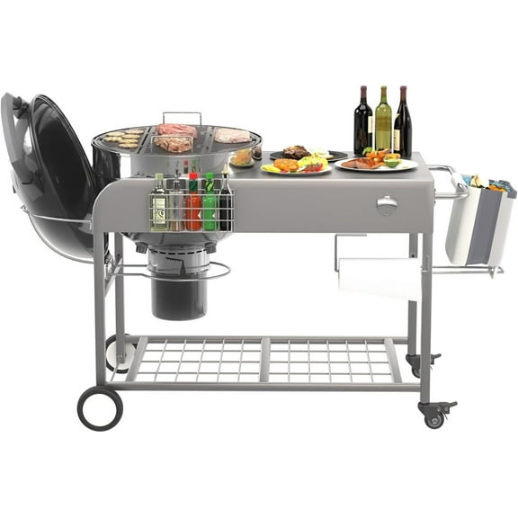 Premium Grill Table  Original Kettle, Outdoor Grill Cart With Wheels