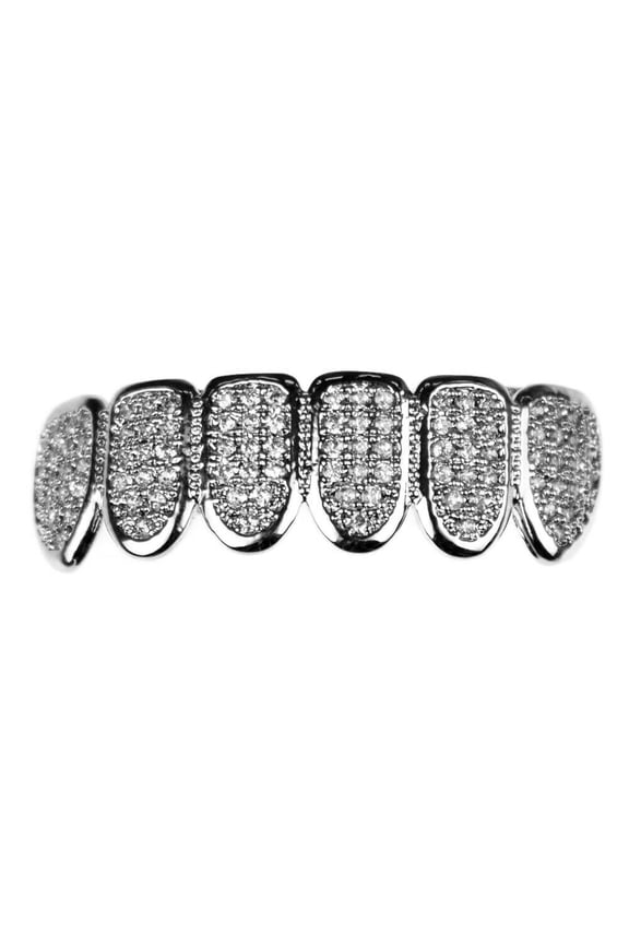 Premium Grillz Iced Silver Tone Bottom Teeth Bling Micro Pave CZ Pre-Made Hip Hop Grills